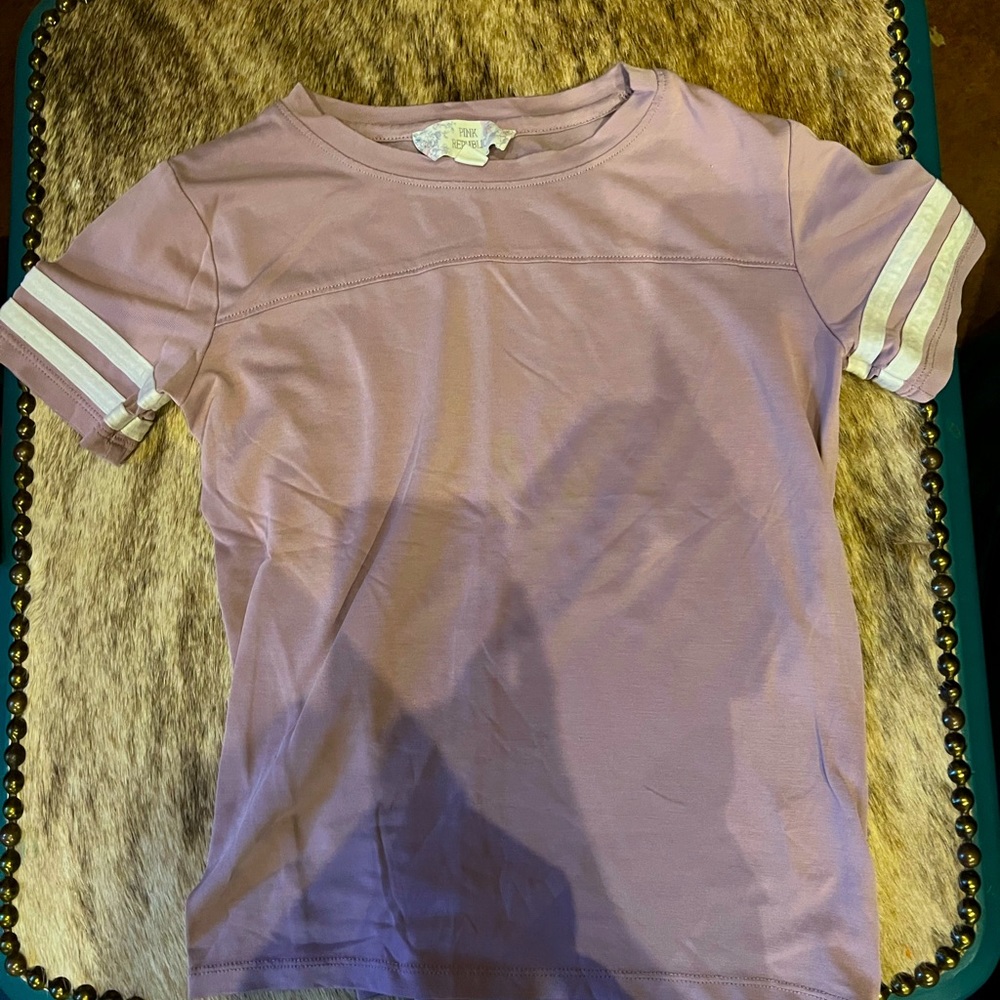 Girls short sleeve pink,cream shirt